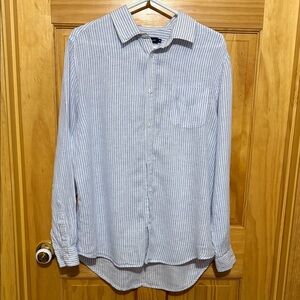 Island Company Blue & White Striped Men's Button-Down Shirt 100% Linen Size Med